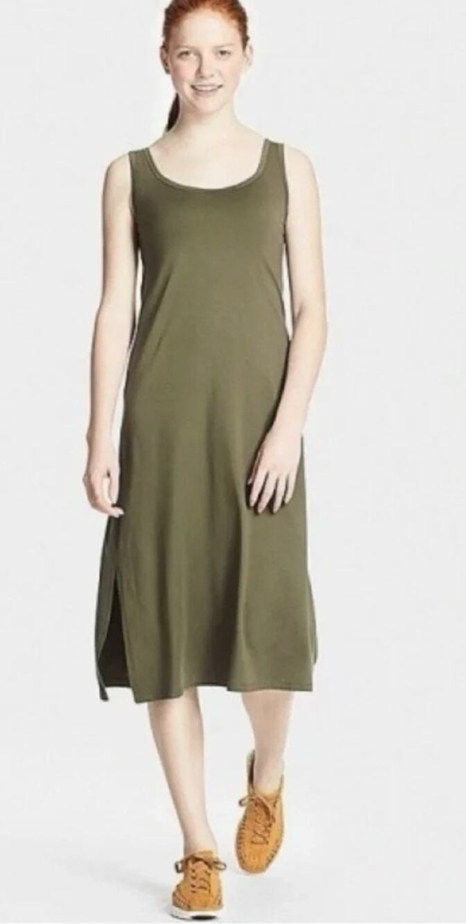 Uniqlo Olive Green Jersey Padded T-Shirt Midi Tank Dress Size: L